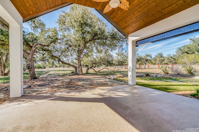 view of patio featuring ceiling fan