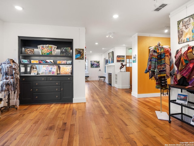 interior space with light hardwood / wood-style floors