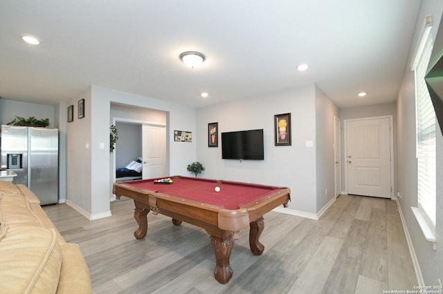 rec room with light wood-type flooring and pool table