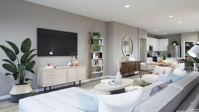 living room featuring light wood-type flooring