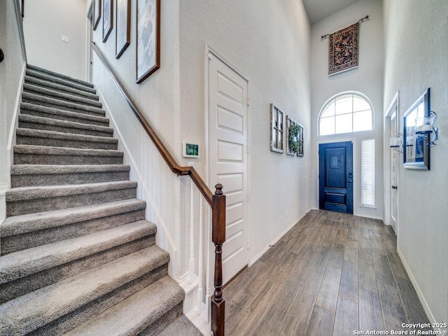 entrance foyer featuring hardwood / wood-style floors and a high ceiling