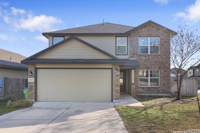 traditional-style house with fence and brick siding