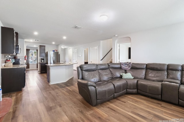 living room with sink and wood-type flooring