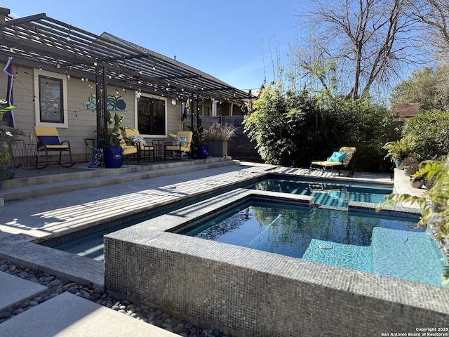 view of pool featuring a pergola, an in ground hot tub, and a patio