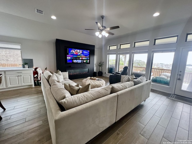 living room featuring ceiling fan