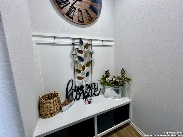 mudroom featuring dark wood-type flooring