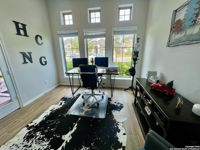 office featuring light hardwood / wood-style floors and plenty of natural light