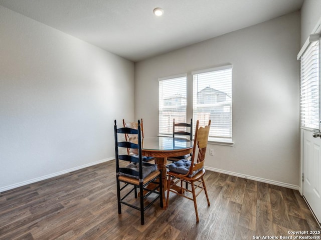 dining room with dark hardwood / wood-style flooring