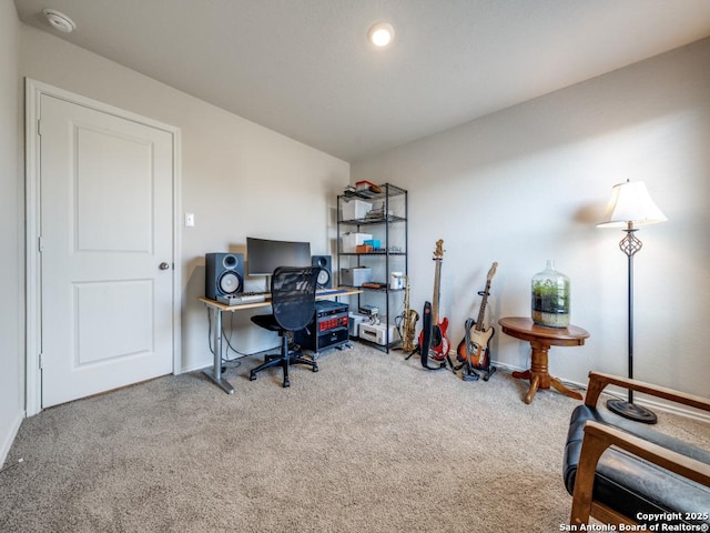 office area featuring carpet flooring