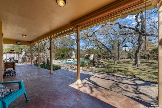 view of patio with a fenced in pool