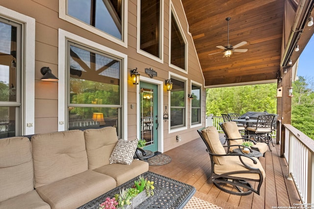 wooden terrace with ceiling fan