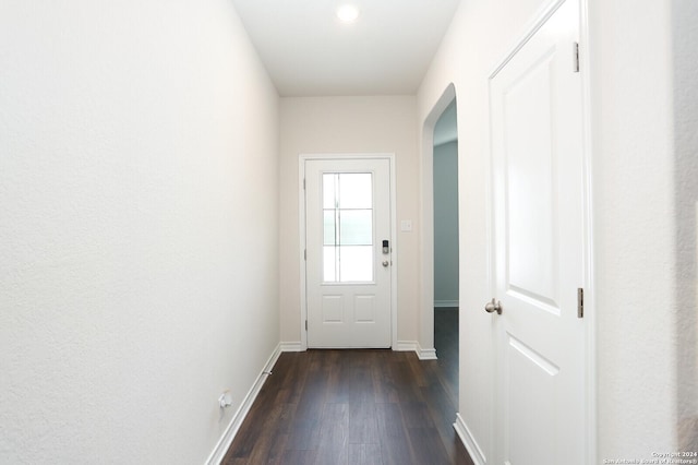 doorway featuring dark wood-type flooring