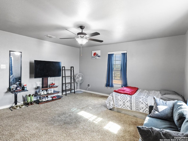 bedroom with carpet floors and ceiling fan