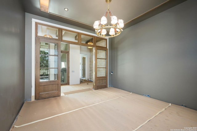 interior space with a chandelier