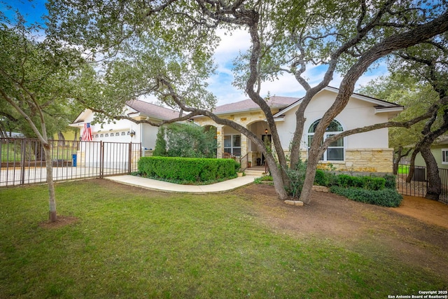 view of front of property with a front lawn