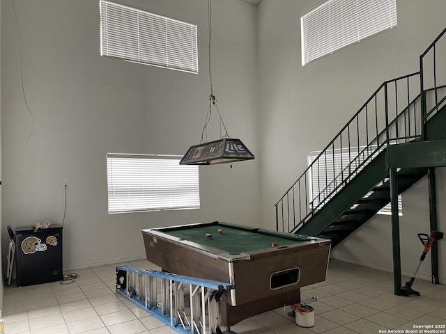 recreation room featuring billiards and light tile patterned floors