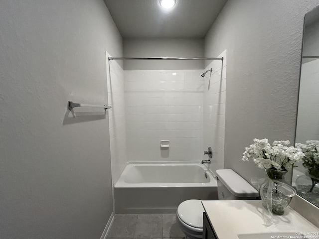 full bathroom with toilet, vanity, tile patterned floors, and shower / bathing tub combination