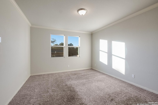 carpeted spare room with crown molding