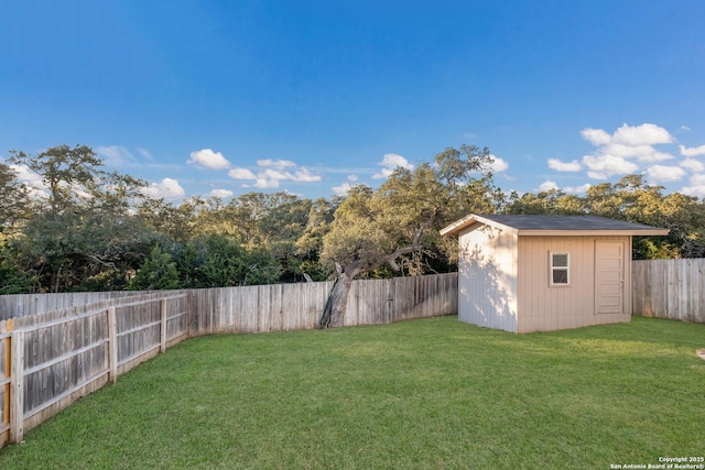 view of yard with a storage shed