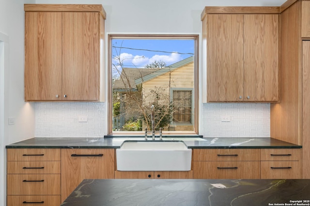 kitchen featuring sink, decorative backsplash, and plenty of natural light