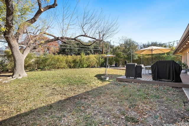 view of yard featuring a wooden deck