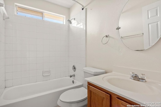 full bathroom with toilet, shower / washtub combination, and vanity