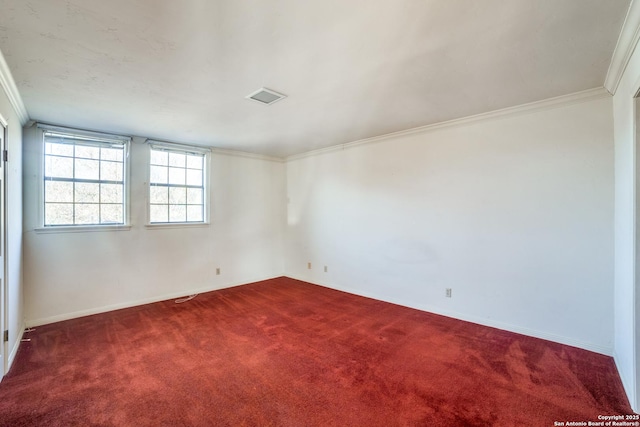 carpeted empty room with ornamental molding