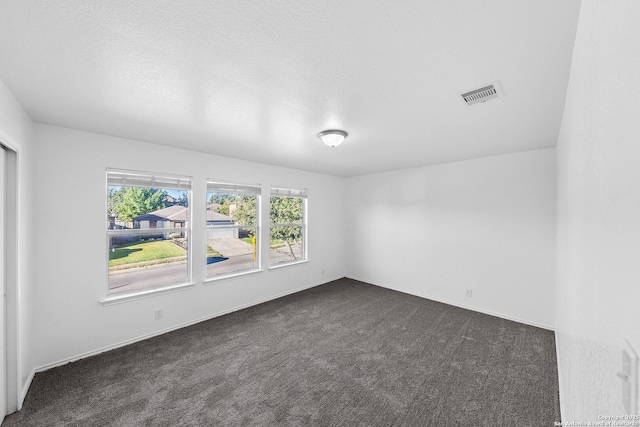 spare room featuring dark colored carpet