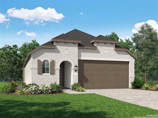 view of front facade featuring a garage and a front lawn