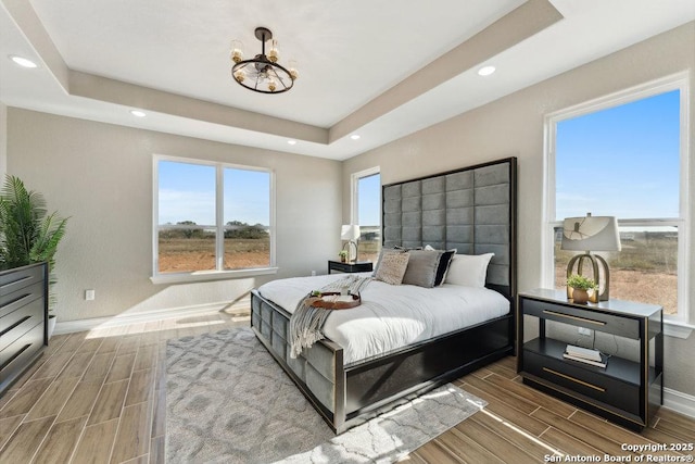 bedroom with a raised ceiling