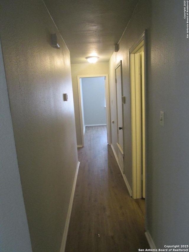 corridor featuring dark wood-type flooring