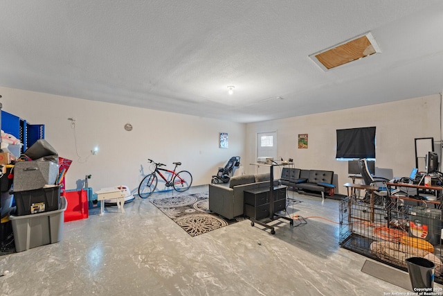 interior space with a textured ceiling