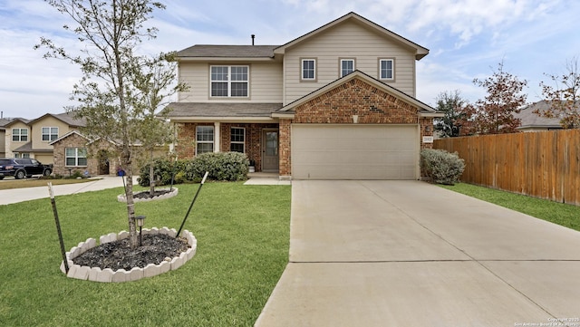 view of front facade with a front lawn and a garage