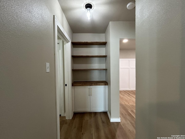 hallway with wood-type flooring