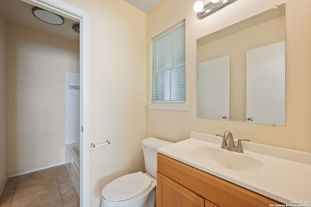 bathroom featuring toilet, tile patterned floors, and vanity