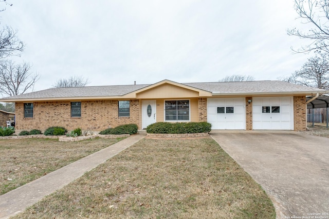 single story home with a front lawn and a garage