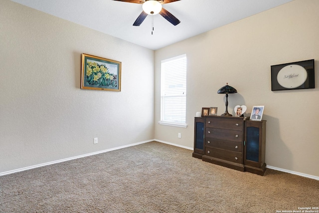 bedroom featuring ceiling fan and carpet floors