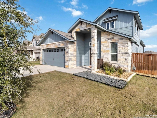 craftsman-style house with a front lawn and a garage