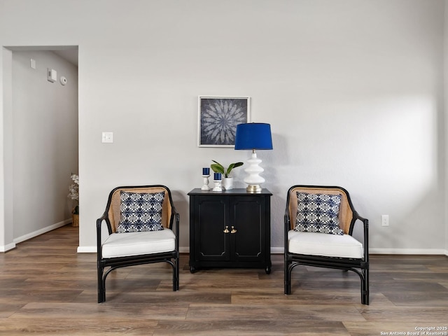 sitting room with dark hardwood / wood-style floors