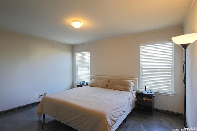 bedroom with ornamental molding