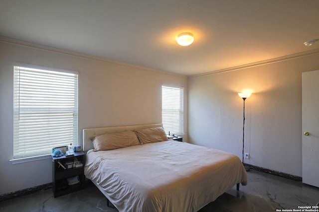 bedroom with crown molding