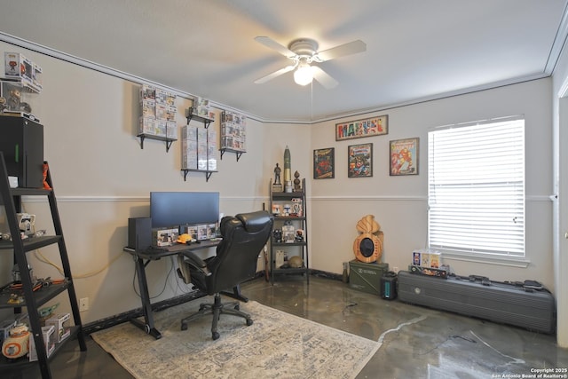 home office with ceiling fan