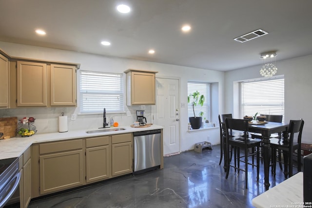 kitchen with sink, tasteful backsplash, dishwasher, and plenty of natural light