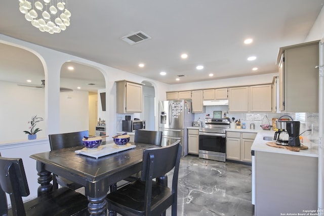 dining space with sink