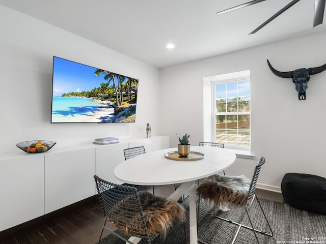 dining space with ceiling fan