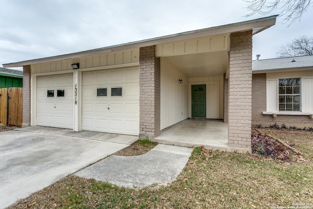 exterior space with a garage