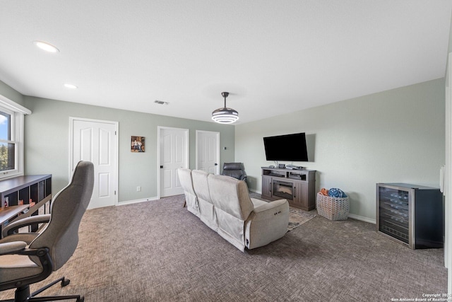 living room featuring carpet