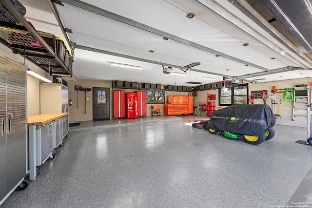 garage with a garage door opener