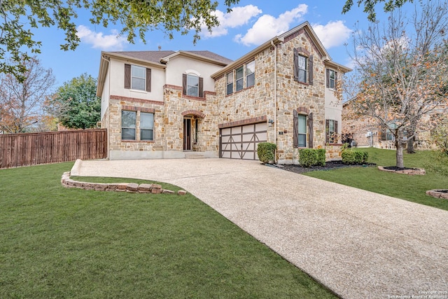 view of front facade with a front lawn and a garage