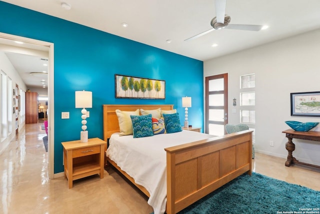 bedroom featuring ceiling fan